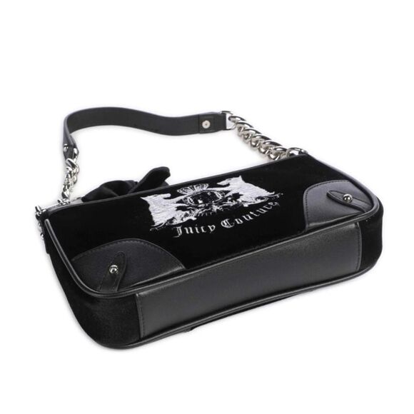 Juicy Couture Black Velour Hollyhock Chain Link Strap Shoulder Bag w/ Mini Pouch - Picture 6 of 16